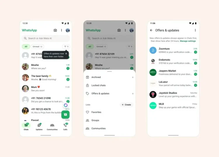WhatsApp Uji Folder Baru untuk Chat Promo dan Notifikasi Bisnis